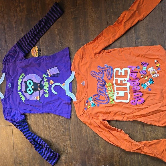Purple and Orange Long Sleeve Graphic Tees 2 Pack Bundle - Size M 7/8 - Picture 1 of 3